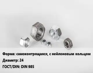 Гайка самоконтрящаяся, с нейлоновым кольцом D=24 DIN 985